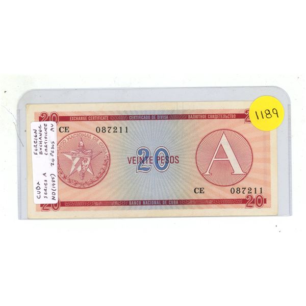 Cuba. ND (1985) 20 Pesos. Foreign Exchange Certificate. AU.