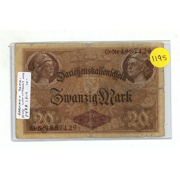 German Empire. 1914 20 Mark Darlehenskassenschein (State Loan Currency Note). VG.