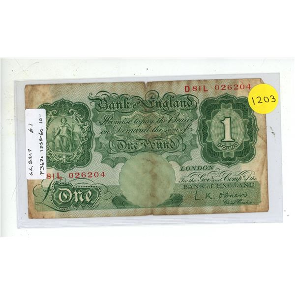 Great Britain. 1955 – 1960 1 Pound. VG.