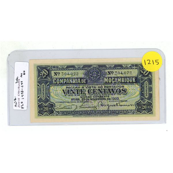 Mozambique. 1933 – 1942 20 Centavos. Punch Cancelled. AU.
