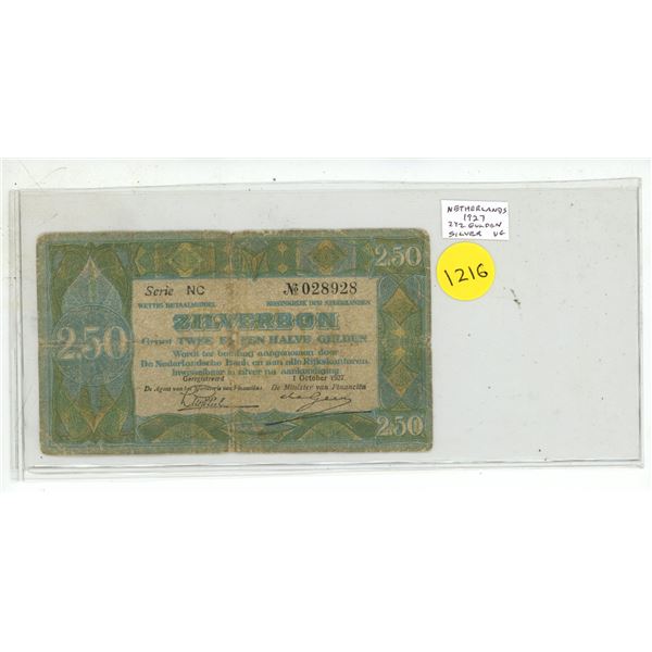 Netherlands. 1927 2 ½ Gulden Zilverbon. At the time, you could go to a Belgian bank and demand a sil