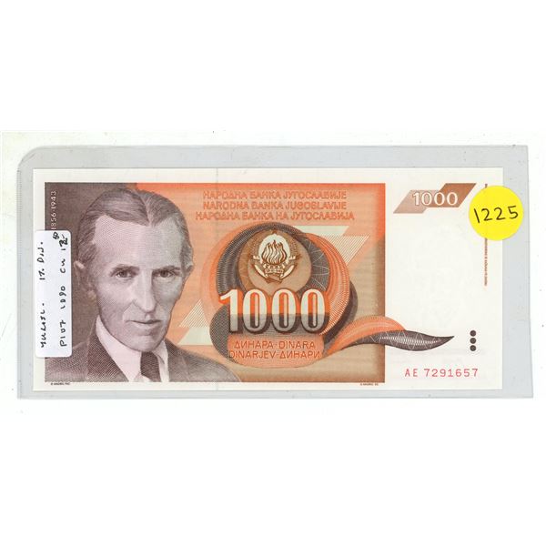 Yugoslavia. 1990 1000 Dinara. Uncirculated.