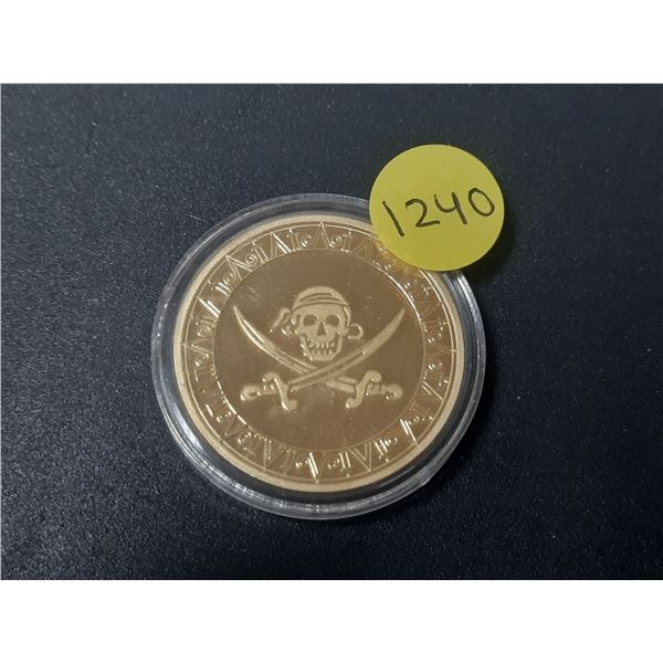 Pirate medal with skull and crossbones. BU.