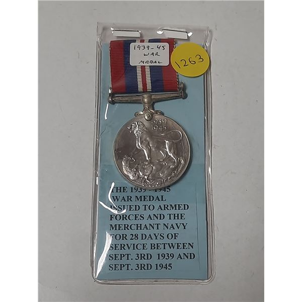 1939 – 1945 War Medal. Awarded for 28 days of service. Correct ribbon.