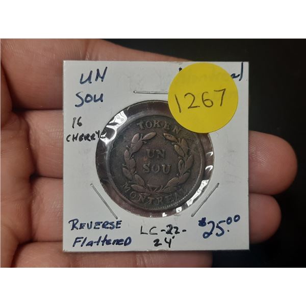 Lower Canada Pre-Confederation Montreal Token. 16 cherry leaves. LC-22-24. Reverse flattened.