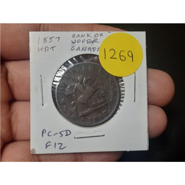 Province of Canada 1857 Bank of Upper Canada Half Penny Token. PC-5D. F12.