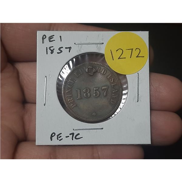 Prince Edward Island 1857 Half Penny Token. PE-7C. F12 but holed.