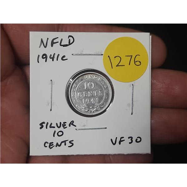 Newfoundland 1941c Silver 10 Cents. VF30.