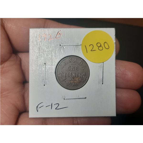 1926 Canadian Small Cent. Key Date. F12.