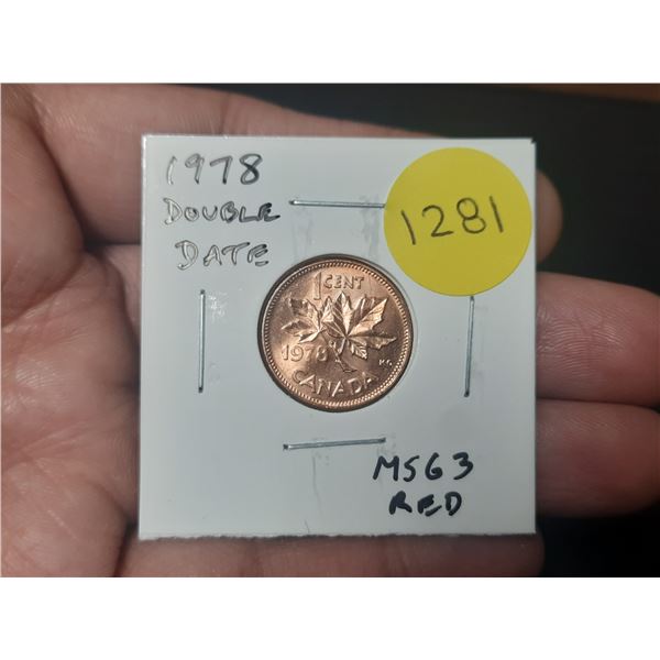 1978 Double Date Canadian Small Cent. MS-63 Red.