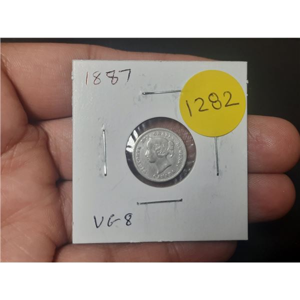 1887 Canadian Victorian Silver 5 Cents. VG8.