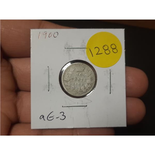 1900 Canadian Victorian Silver 10 Cents. aG3 with readable date.