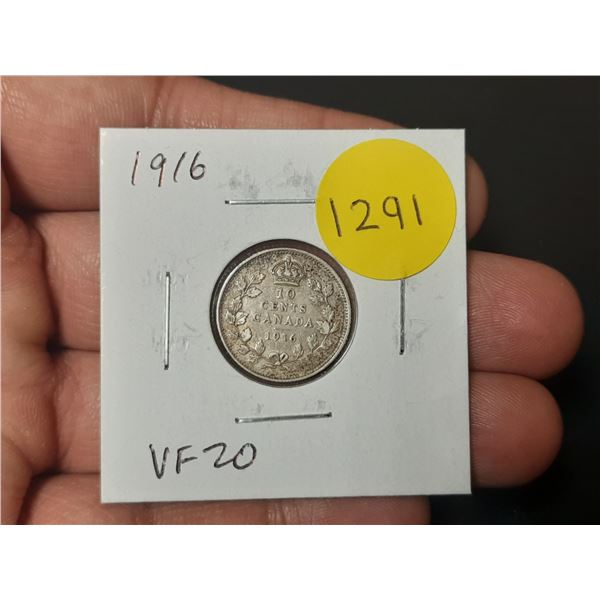 1916 Canadian Silver 10 Cents. VF20.