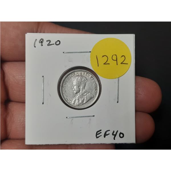 1920 Canadian Silver 10 cents. EF40.