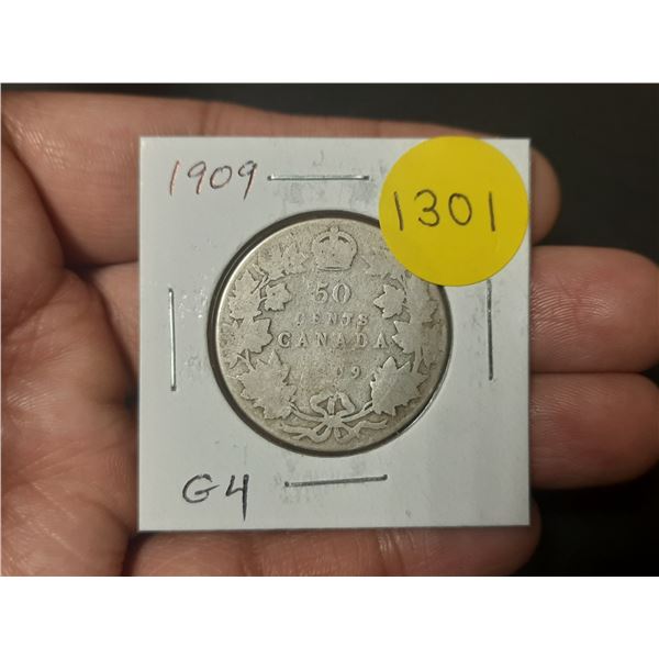 1909 Canadian Silver 50 Cents. G4.