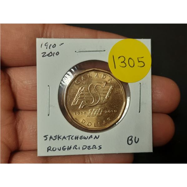1910 – 2010 Saskatchewan Roughriders Loonie. BU.