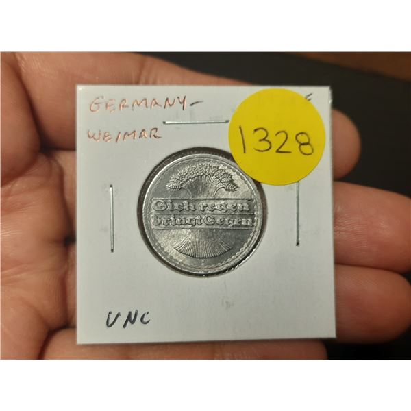 Germany – Weimar Republic. 1922F 50 Pfennig. Stuttgart Mint. Unc.