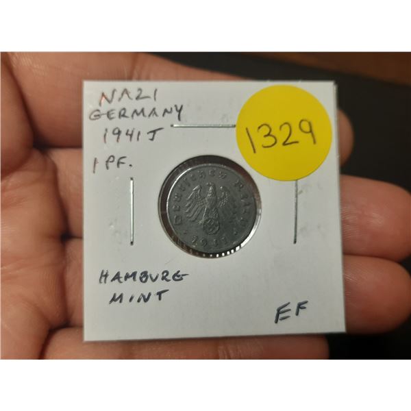 Nazi Germany. 1941J 1 Reichspfennig. Hamburg Mint. EF.