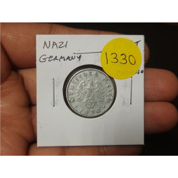 Nazi Germany. 1939J 50 Reichspfennig. Hamburg Mint. F+.