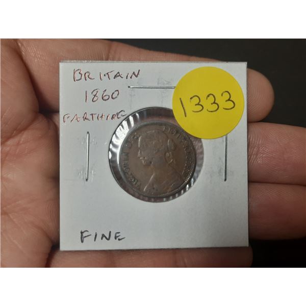 Great Britain. 1860 Farthing. Young Head Queen Victoria. Fine.