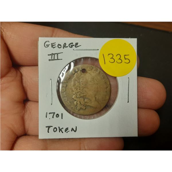 Great Britain. 1701 George III Token. Holed.
