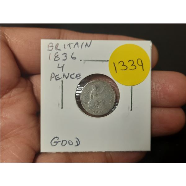 Great Britain. 1836 Silver 4 Pence. Good.
