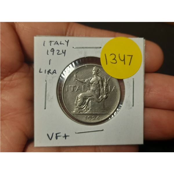 Italy. 1924 1 Lira. VF+.
