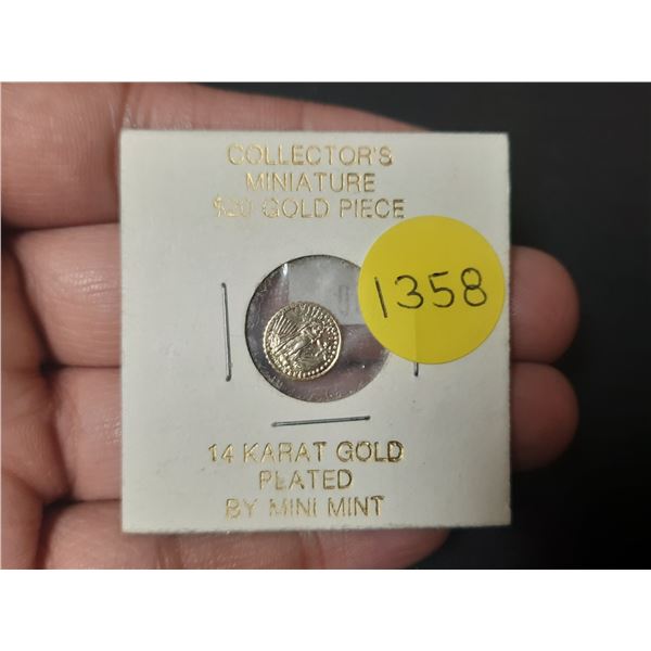 Collector’s Miniature $20 Gold Piece that has been plated in 14 karat gold.