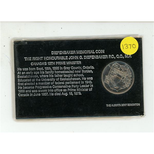John Diefenbaker Memorial Coin. Uncirculated.