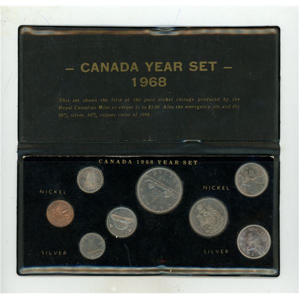1968 8-coin Year Set. Includes both silver and nickel 10 Cents and 25 Cents.