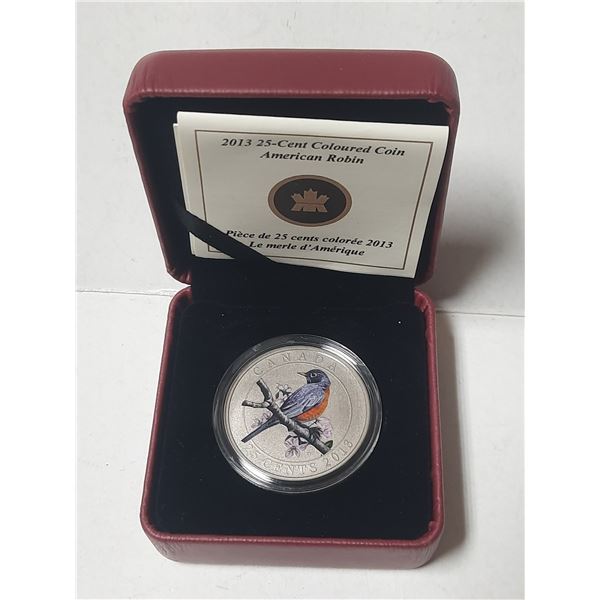 2013 Coloured American Robin 25 Cents. Specimen. Housed in its original RCM case with COA.