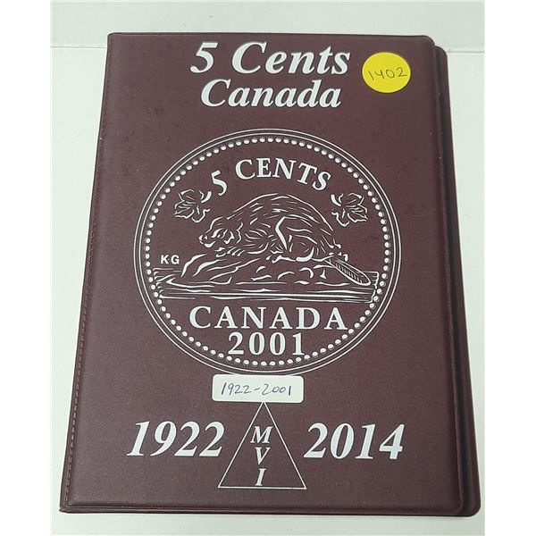 Near Complete Canadian Nickel 5 Cent Collection 1922 – 2001P. Missing only 1925. Housed in 