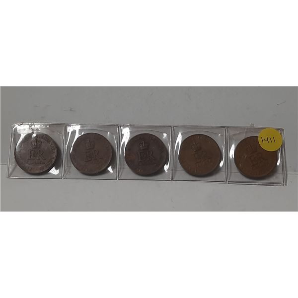 Lot of 5 1953 Coronation large bronze medals.