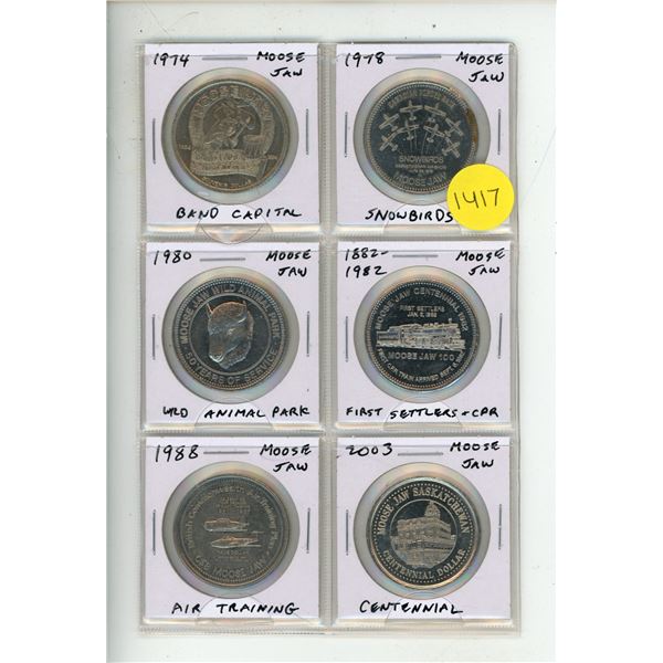 Set of 6 Moose Jaw Trade Dollars.