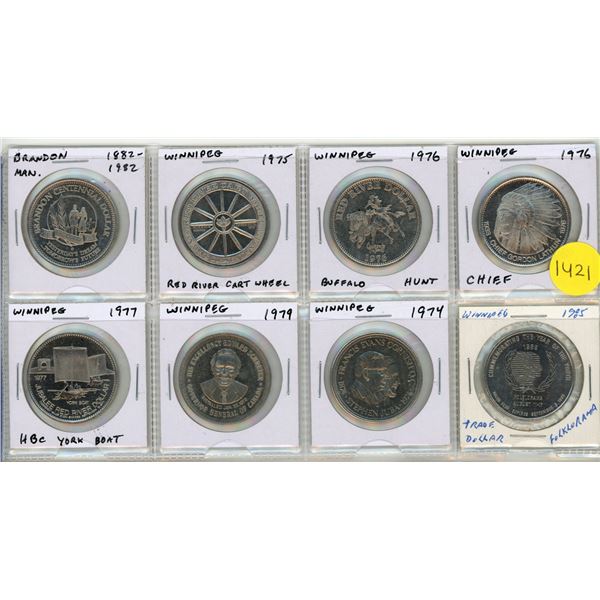 Set of 8 Manitoba Trade Dollars.