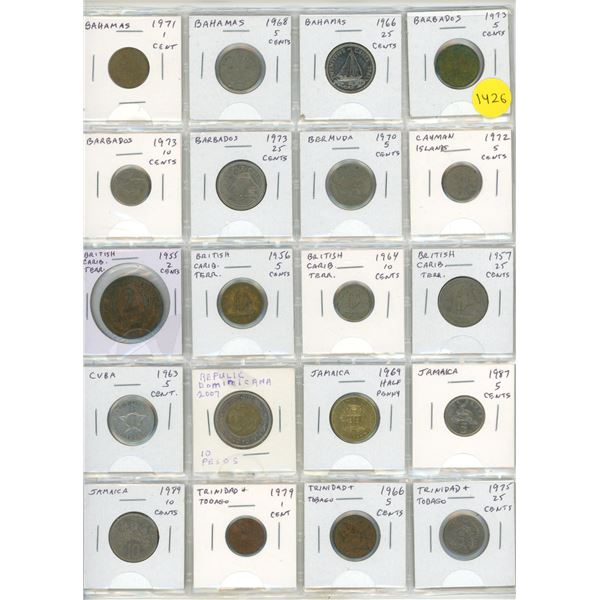 Set of 20 Caribbean coins from Bahamas to Trinidad and Tobago.