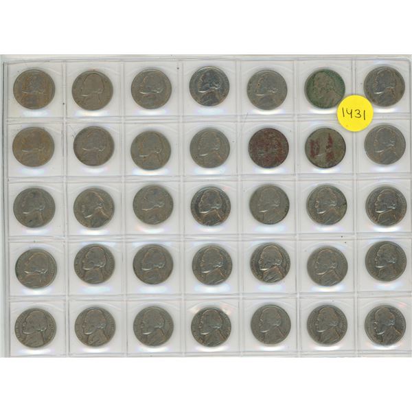 Set of 35 U.S. Jefferson Nickels from 1938 to 1974.