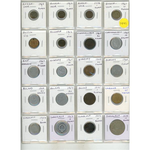 Set of 20 Russia and Eastern European coins including Ukraine.