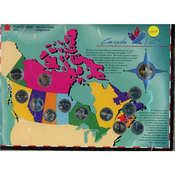 Complete set of 12 Canadian 1992 25 Cents. One for each province and territory plus a special Loonie