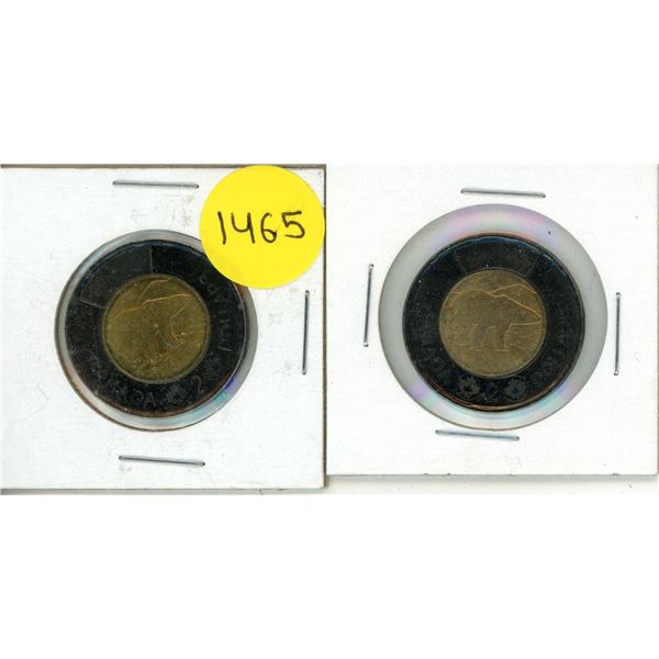 (2) 2022 Canadian $2 "black ring" Toonies, issued to commemorate the passing of Queen Elizabeth II.