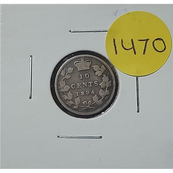 1894 Canada Silver 10 Cents.
