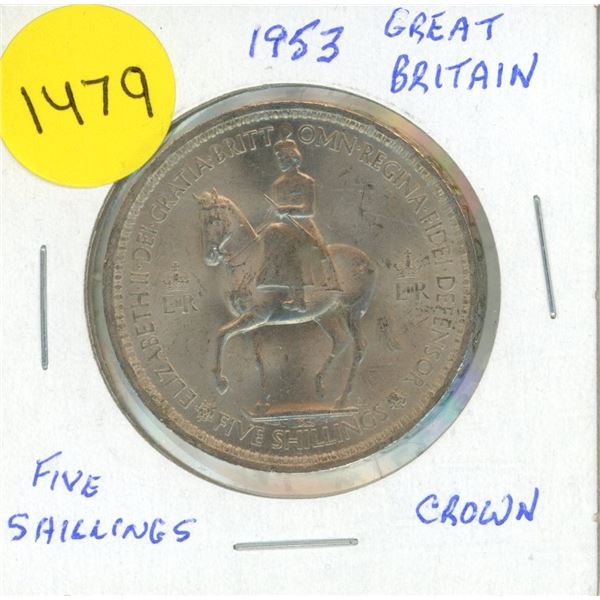 1953 Cupro-nickel Great Britain Five shillings crown