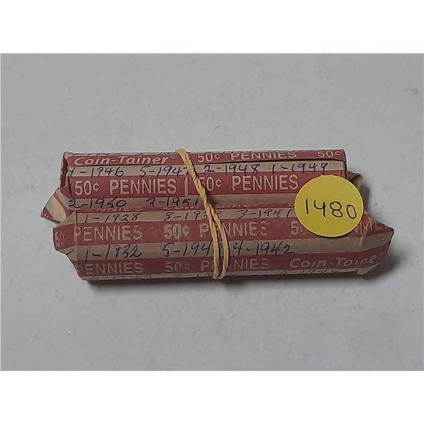 Two rolls of pennies - 1928 to 1951 (Various)