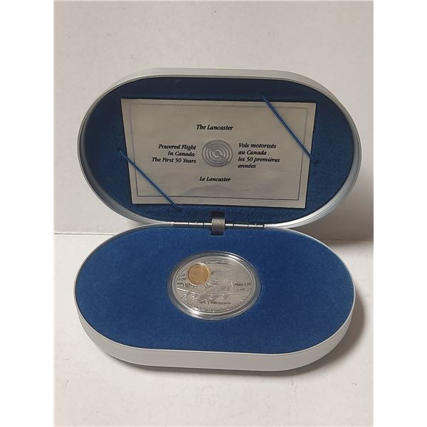 1990 Twenty dollar Lancaster- One oz. 92.5 silver coin. 24KT gold covered oval cameo