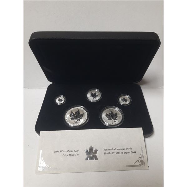 2004 Silver Maple Leaf Privy mark set- 1/20, 1/10, 1/4, 1/2 and One ounze coiins