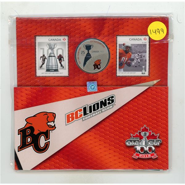 2012 Canada 25 Cent British Columbia Lions coin and stamp set