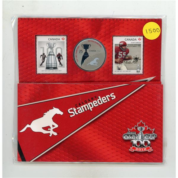 2012 Canada 25 Cent Calgary Stampeders coin and stamp set