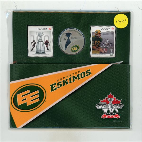 2012 Canada 25 Cent Edmonton Eskimos coin and stamp set