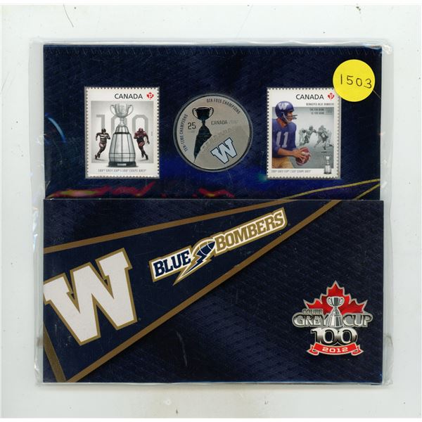 2012 Canada 25 Cent Winnipeg Blue Bombers coin and stamp set
