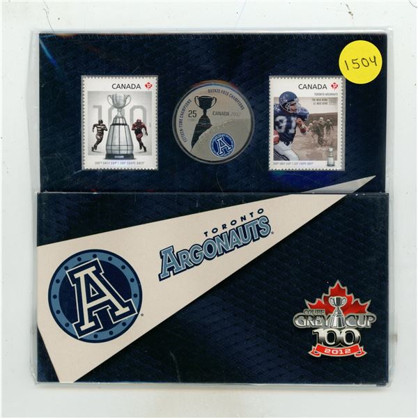 2012 Canada 25 Cent Toronto Argonauts coin and stamp set